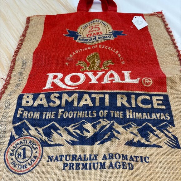 Purse Royal Basmati Rice Tote With Handles and Zipper, Burlap Bag, 20 lb size - Picture 2 of 11